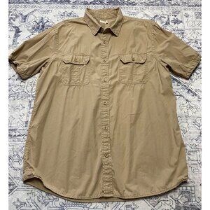 Sonoma Life + Style Mens XL Khaki Short Sleeve Button-Up Shirt 100% Cotton Camp